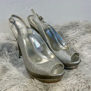 Bakers Silver Glitter Women's Slingback Heels